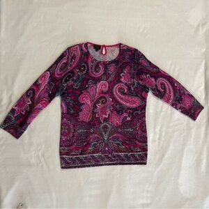 TALBOTS Women's Cashmere Cardigan Sweater 3/4 Sleeve Paisley Multicolor Size M